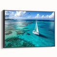 Black and white framed canvas of a vintage sailboat, ideal for bedroom landscape art.
