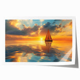 Extra large wall art featuring a sailboat on a calm sea, printed on rolled canvas, suitable for dining room decor.