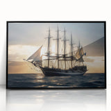 Large abstract wall art featuring a stylized sailboat in muted blue and gray, framed acrylic.