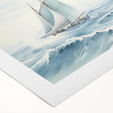 Art deco poster of a sailboat, featuring soft pastel shades on rolled canvas, suitable for dining room wall art.