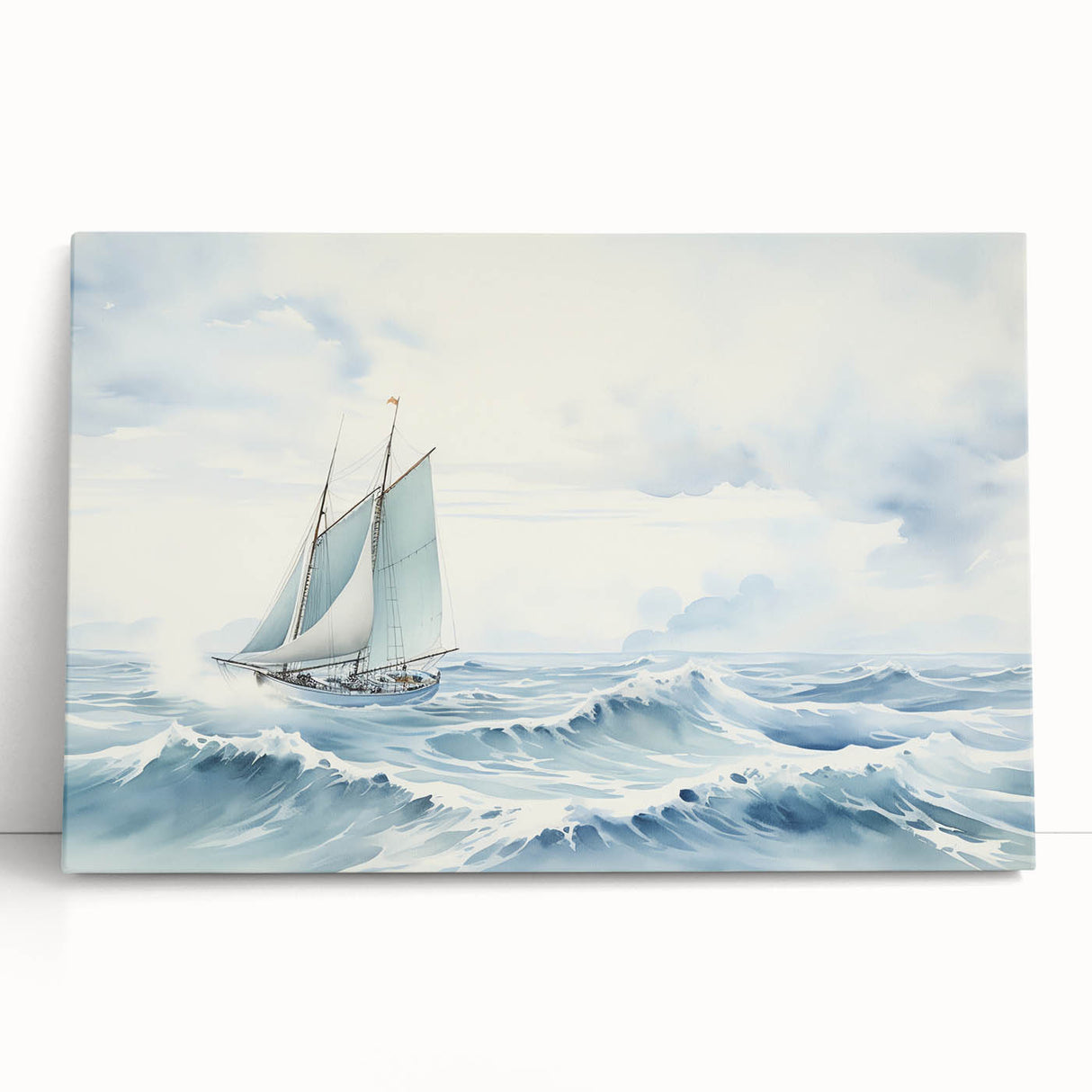 Black and white image of a sailboat on stretched canvas, ideal for kitchen wall art or bedroom ambiance.