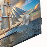 Large abstract wall art featuring a mid-century modernist sailboat design in acrylic, ideal for dining room decor.