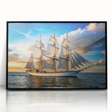 Large abstract wall art of a sailboat, rendered in mid-century modernist style with a muted color palette.