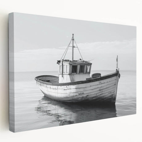 Sailboat on blue water depicted in a minimalist style on a large stretched canvas, suitable for kitchen wall art.