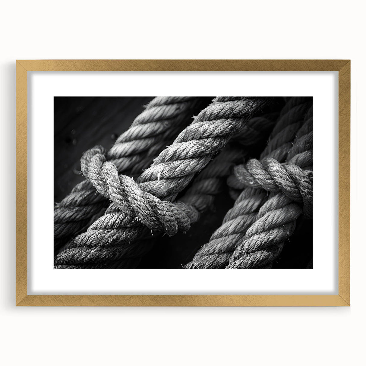 Textured art print of an abstract sailboat in muted blue and white hues on a gold-framed canvas, ideal for bedroom decor.