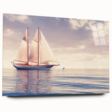 Acrylic print of a sailboat in muted blues and grays, ideal for bedroom or dining room art.