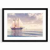 Extra large abstract art print of a colorful sailboat, textured design on a black framed canvas, ideal for living room decor.