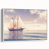 Framed canvas depicting a vintage sailboat in a landscape, rendered in black and white tones, ideal for bedroom wall art.