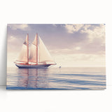 Sailboat silhouette in black and white on large stretched canvas, ideal for kitchen wall art or bedroom ambiance.