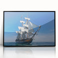 Large abstract wall art of a stylized ship, in black and grey tones on a framed acrylic, suitable for modern office decor.