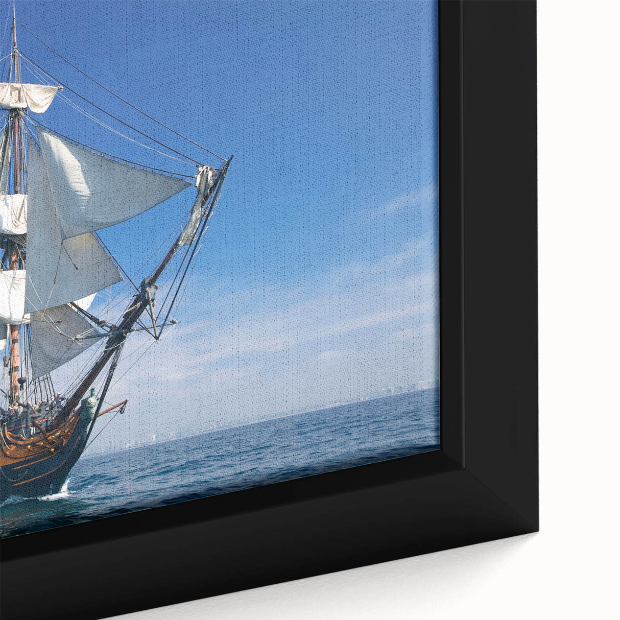 Extra large framed canvas featuring a textured black ship on colorful abstract background, ideal for living room decor.
