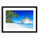 Extra large abstract art print featuring a colorful, textured depiction of ships on canvas, ideal for living room decor.