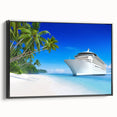 Black and white framed canvas featuring a vintage ship, ideal for bedroom wall decor.