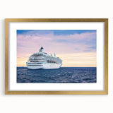 Textured art print of an abstract boat in gold and blue tones on a framed canvas, suitable for bedroom wall decor.