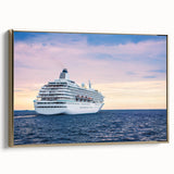 Framed canvas of a vintage boat landscape painting in black with colorful accents.