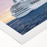 Art deco poster of a stylized vintage ship in muted blue and white tones on rolled canvas, ideal for dining room wall art.