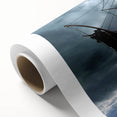 Art deco poster of a stylized ship in monochrome shades on rolled canvas, suitable for dining room wall art.
