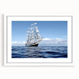Extra large abstract art print of a boat on textured canvas, featuring gray and blue tones, ideal for living room decor.