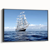 Black and white framed canvas of a vintage ship, ideal for bedroom wall decor.