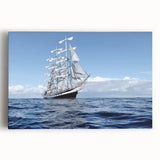 Black and white photograph of a vintage ship on stretched canvas, suited for kitchen wall art.