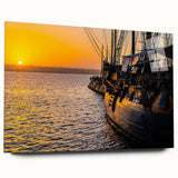 Large abstract wall art featuring a mid-century modernist ship design in muted blue tones on acrylic glass.