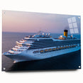 Acrylic print of a large abstract depiction of ships in cool blue and gray tones, suitable for bedroom or dining room decor.