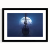 Abstract art print of a colorful, textured ship on extra large canvas, ideal for living room decor.