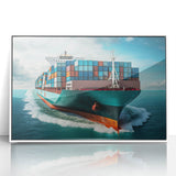 Art deco poster of a vintage ship, rendered in muted blue and white tones, framed acrylic, ideal for nursery wall art.