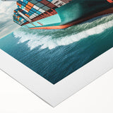 Art deco poster of a vintage ship, rendered in bold black and white, on rolled canvas.