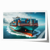 Rolled print of a ship on calm waters in muted blue tones, ideal for art wall dining room.