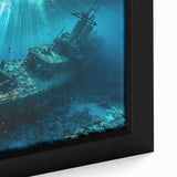 Extra large framed canvas of a black ship silhouette with a colorful, textured background, ideal for living room decor.