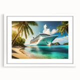 Abstract art print of a ship, featuring textured blue and white tones on a large framed canvas, ideal for living room decor.