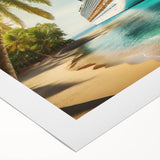 Art deco poster featuring a large ship in muted blue and gray tones on rolled canvas, ideal for dining room wall decor.