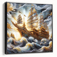 Black and white framed canvas featuring a vintage ship, ideal for bedroom wall decor.