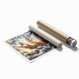 Extra large wall art featuring a ship in muted blue and gray tones on rolled canvas, suitable for classy bathroom decor.