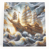 Black and white photo of a ship on stretched canvas, ideal for kitchen wall art or bedroom.