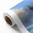 Art Deco style poster featuring a streamlined ship in muted blue and gray tones on rolled canvas, ideal for nursery wall art.
