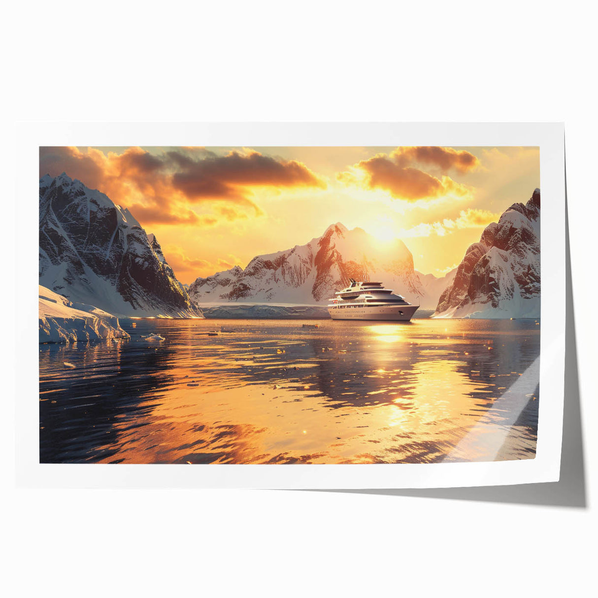 Extra large wall art featuring a detailed ship on muted blue and gray tones, printed on rolled canvas.