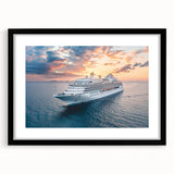 Extra large abstract art print of a colorful, textured boat, in a black frame with mat, ideal for living room decor.