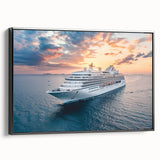 Black and white vintage poster art of a ship, framed canvas, ideal for bedroom wall decor.