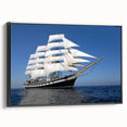 Black and white framed canvas featuring a vintage ship design, ideal for bedroom wall decor.