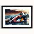 Colorful abstract art print featuring race cars, in vibrant shades on extra large canvas, ideal for living room decor.