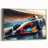 Framed canvas featuring a side view of vintage race cars in black, ideal for bedroom wall art.
