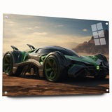 Side view of race cars in motion on acrylic glass, with a dynamic range of grays and blues.
