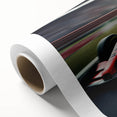 Art deco style race car poster in bold primary colors on rolled canvas, suitable for nursery wall art.