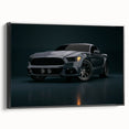 Black and white framed canvas featuring a vintage race car in motion, ideal for bedroom wall decor.