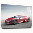 Side view of a sports car in monochrome, acrylic print, suitable for bedroom or dining room decor.
