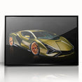 Large abstract wall art of a black sports car, mid-century modernist style, framed acrylic, ideal for modern art wall decor.