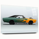 Acrylic print of a side view of a sports car in grayscale, ideal for modern bedroom or dining room decor.
