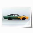 Extra large rolled print of a sports car in vibrant red and black tones, suitable for art wall dining room.